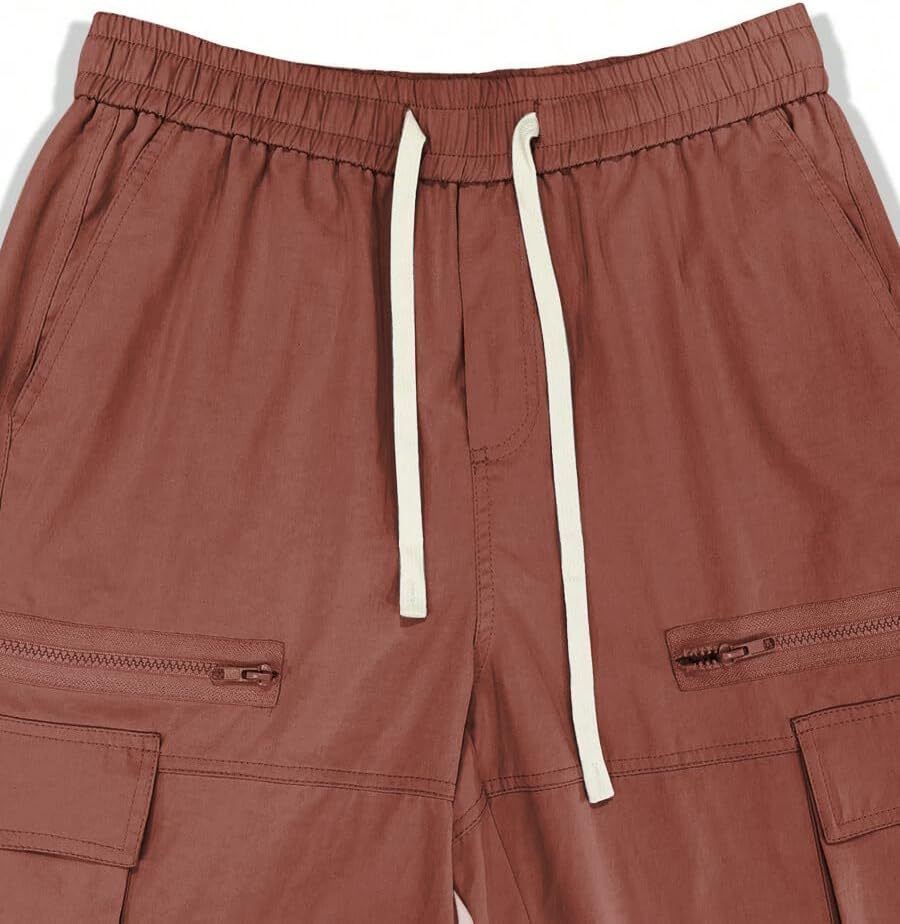 Men's Loose Solid Color All-match Pocket Drawstring Waist Overalls