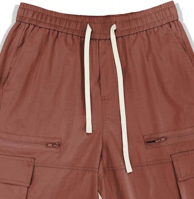 Men's Loose Solid Color All-match Pocket Drawstring Waist Overalls