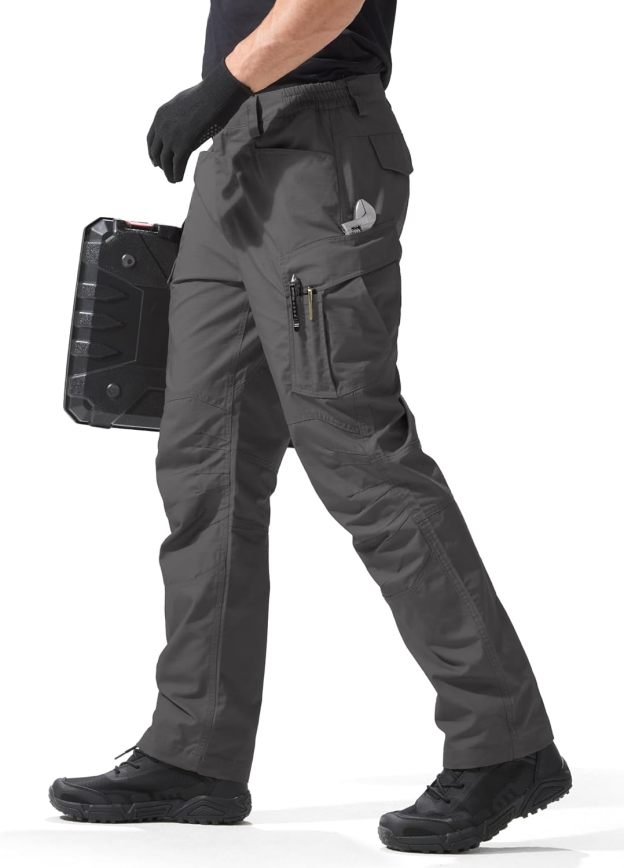 FREE SOLDIER Men's Tactical Pants Water Resistant Ripstop Cargo Work Lightweight EDC Hiking Pants with Multi Pockets