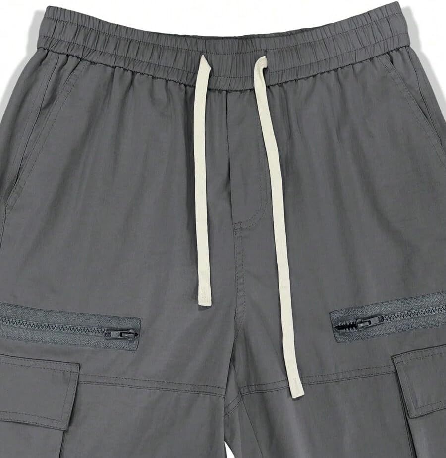 Men's Loose Solid Color All-match Pocket Drawstring Waist Overalls