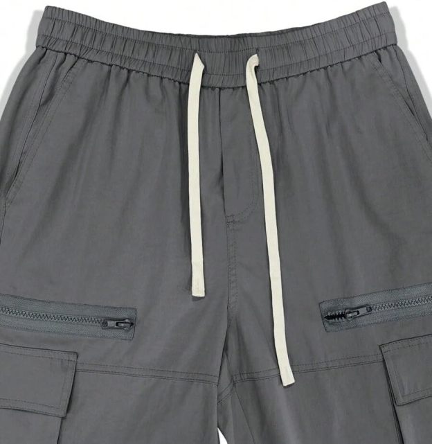 Men's Loose Solid Color All-match Pocket Drawstring Waist Overalls