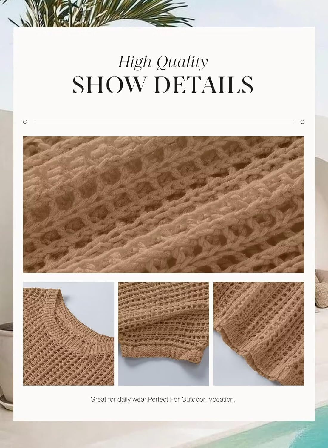 Womens Summer Scoop Neck Short Sleeve Sweater Casual Crochet Hollow Out Knit Tops Pullover Shirts Beach Coverup
