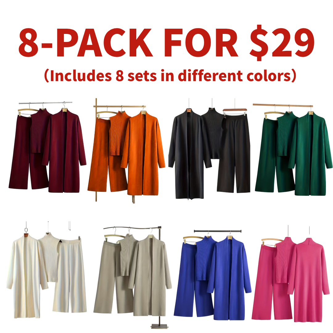 New Autumn And Winter Women'S Loose Set, Including Long Wide-leg Pants, A Shawl Cardigan, And A High-neck Vest Sweater, A Fashionable Three-piece Set.