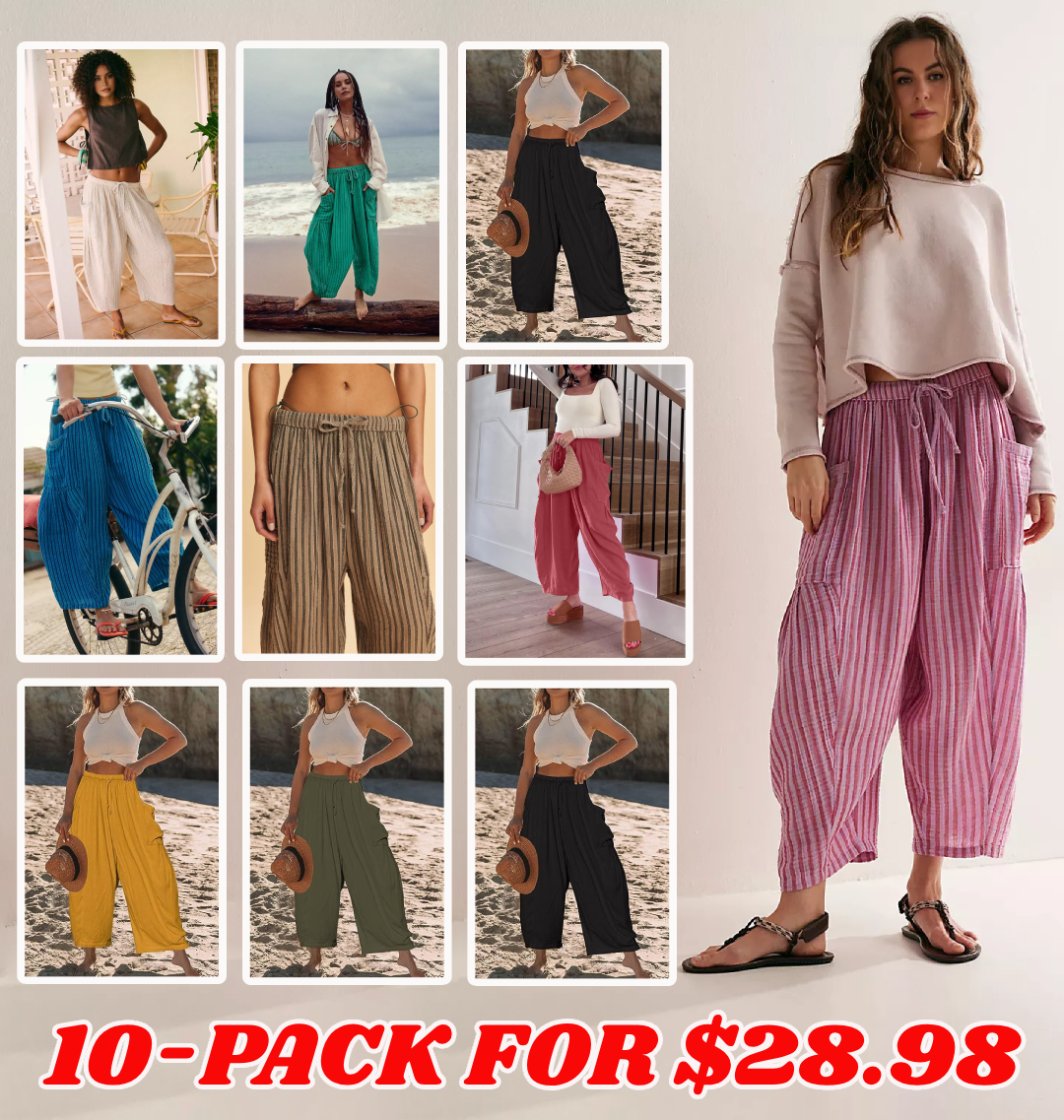 Women's Boho Striped Wide-Leg Pants⏰ TODAY ONLY🔥10-PACK FOR $28.98🔥