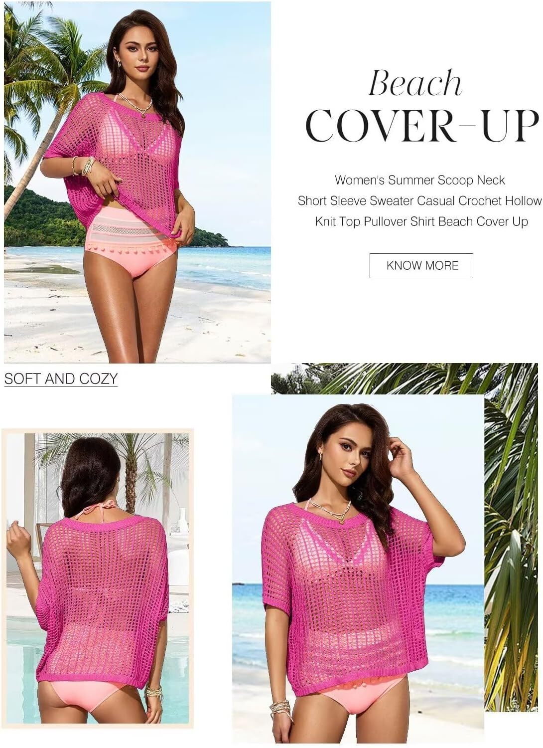 Womens Summer Scoop Neck Short Sleeve Sweater Casual Crochet Hollow Out Knit Tops Pullover Shirts Beach Coverup