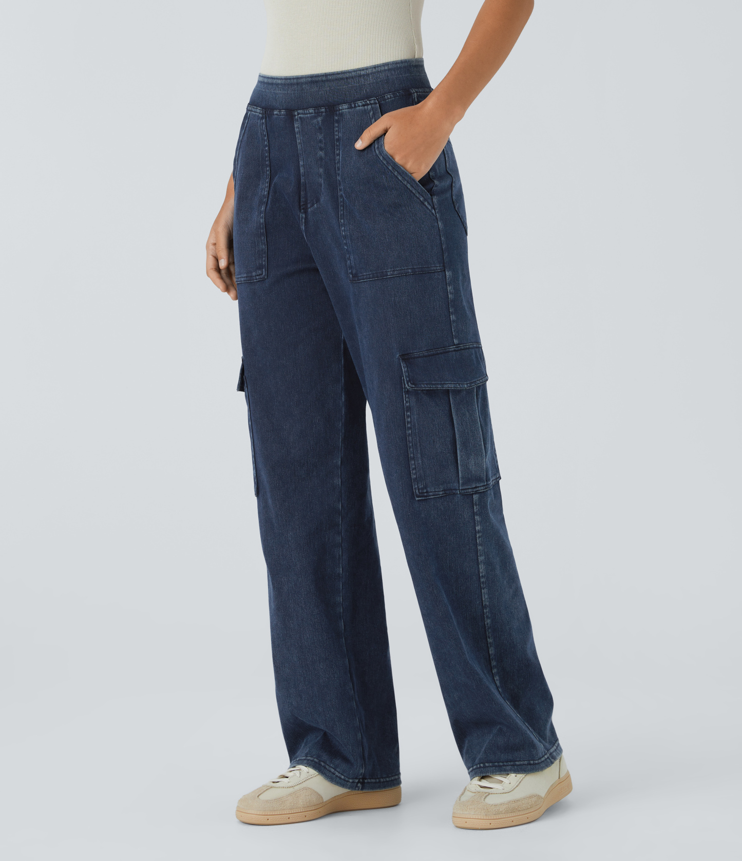 Mid Rise Pockets Straight Leg Casual Cargo Jeans