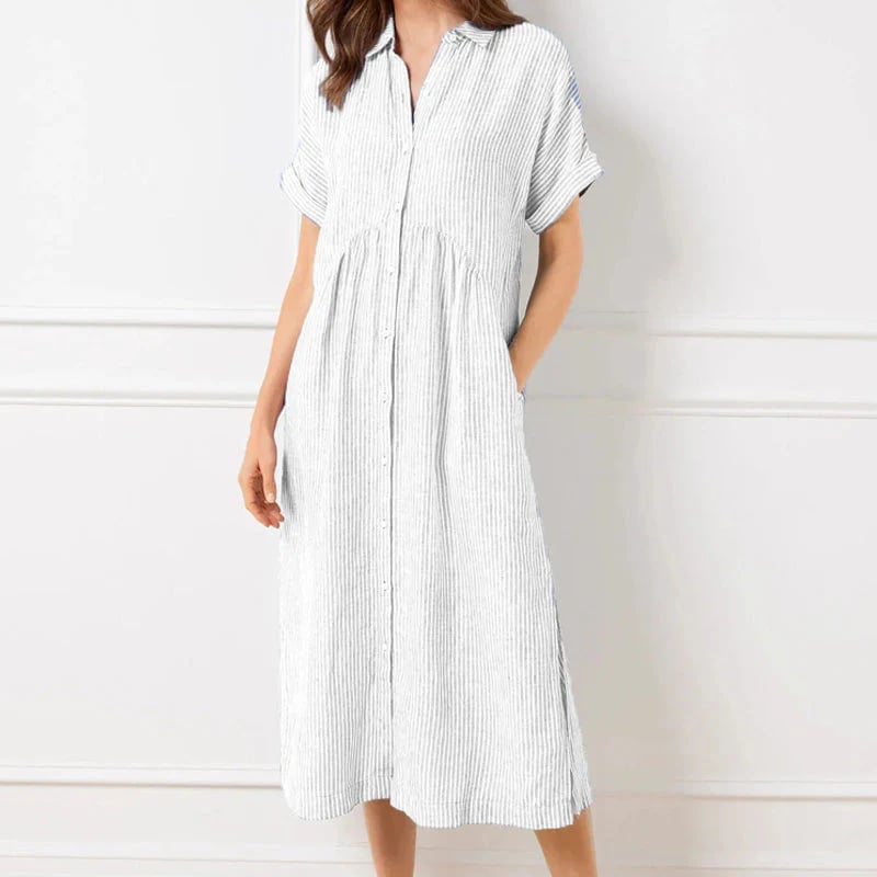 🔥LAST DAY SALE 89% OFF🔥 Striped Lapel Button Down Shirt Dress