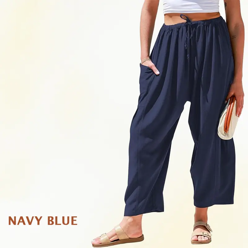 Women Comfort Lightweight Linen Wide Leg Cargo Pants