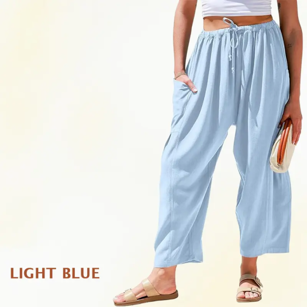 Women Comfort Lightweight Linen Wide Leg Cargo Pants