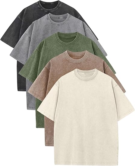 Men's Plus Size Pure Cotton Acid Washed Loose Retro Heavyweight T-Shirt