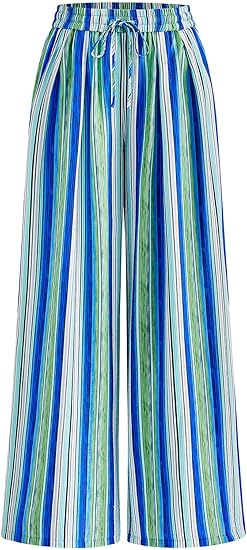 Women's Striped Elastic Waist Palazzo Trousers
