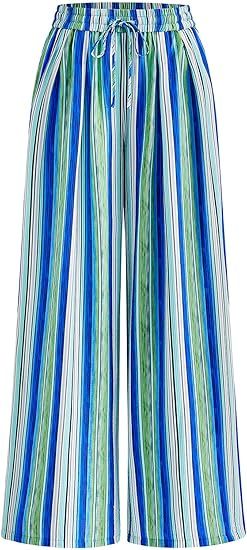 Women's Striped Elastic Waist Palazzo Trousers