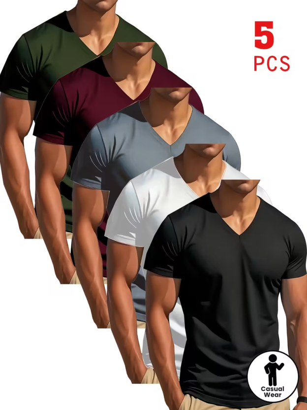 V-Neck T-Shirt 5pcs Mixed