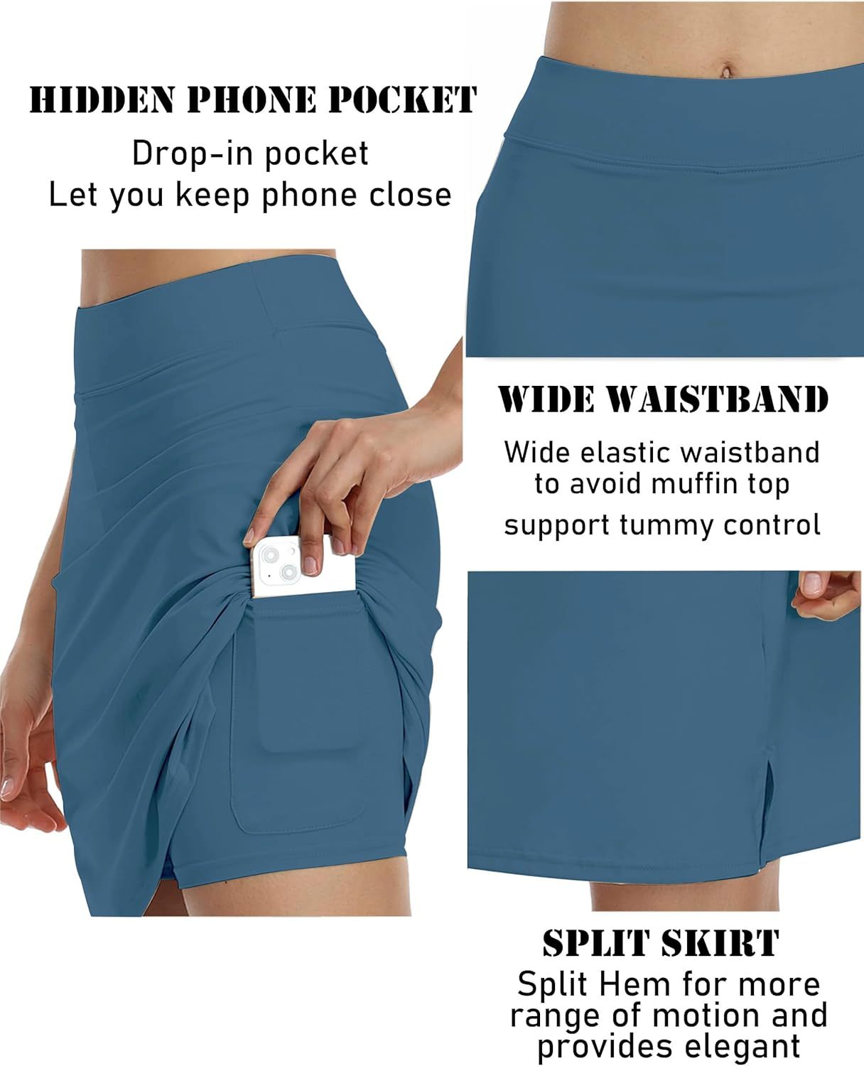 Women’s 20"-Inch Knee-Length Athletic Skirt with Pockets