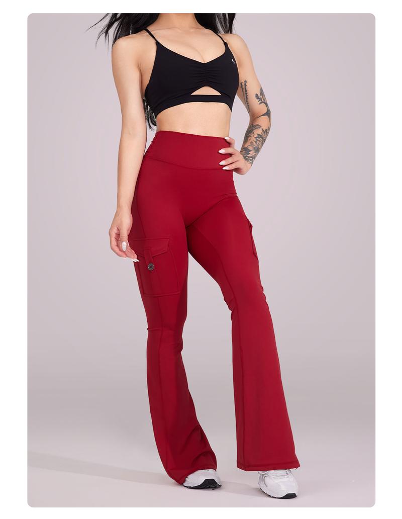 YEOREO CoreFlex Women's Workout Flare Leggings with Pockets Hidden Scrunch High Waisted Cargo Gym Yoga No Front Seam Leggings Flared Joggers Fitness Outfit Camouflage Sports Pants 75% Nylon 25% Spandex