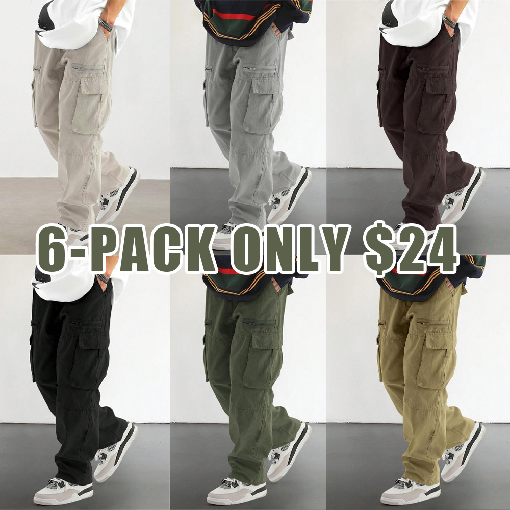 Men's Loose Solid Pocket Drawstring Waist Cargo Pants