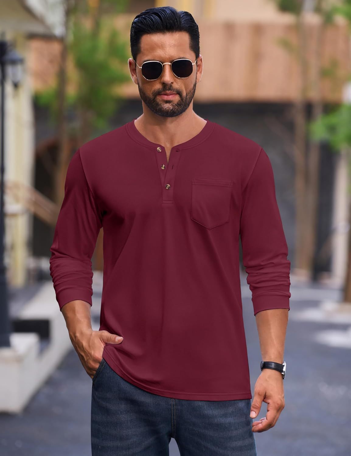 💫Clearance Sale-🔥12 PAIRS-$32.86⚡Men's Fashion Vintage Distressed Pocket Long Sleeve Henley Shirt