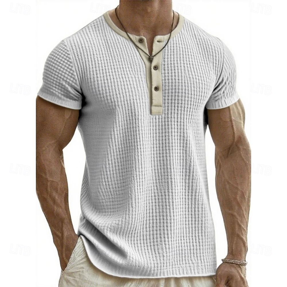 Men's Henley Shirt Tee Tee Top Short Sleeve Henley Summer Fall Retro Fashion Designer Nostalgic Fashion Vintage Vacation Street Going out Black White Pink Top Tee for Men 2025 - HK $172.54 &ndash;P8