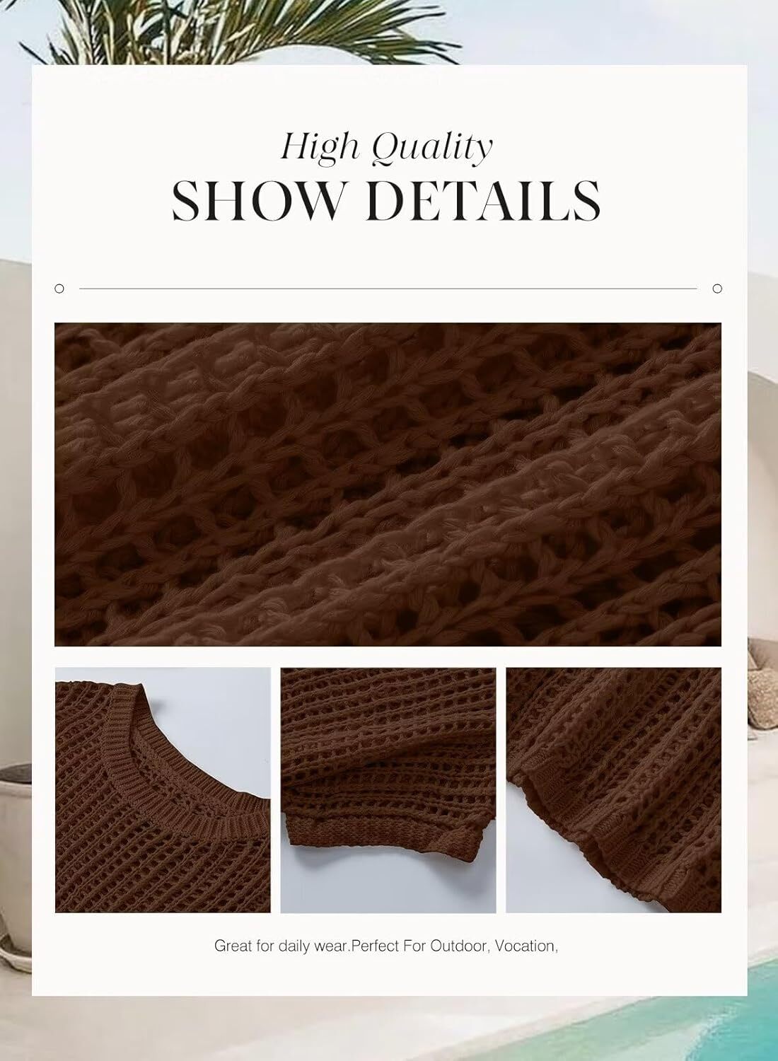 Womens Summer Scoop Neck Short Sleeve Sweater Casual Crochet Hollow Out Knit Tops Pullover Shirts Beach Coverup