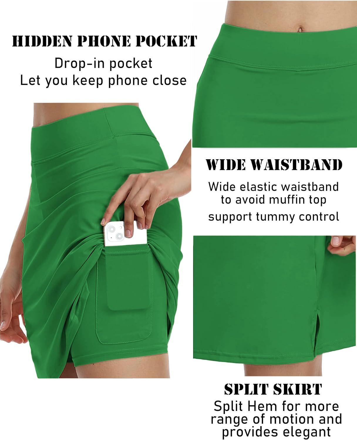 Women’s 20"-Inch Knee-Length Athletic Skirt with Pockets