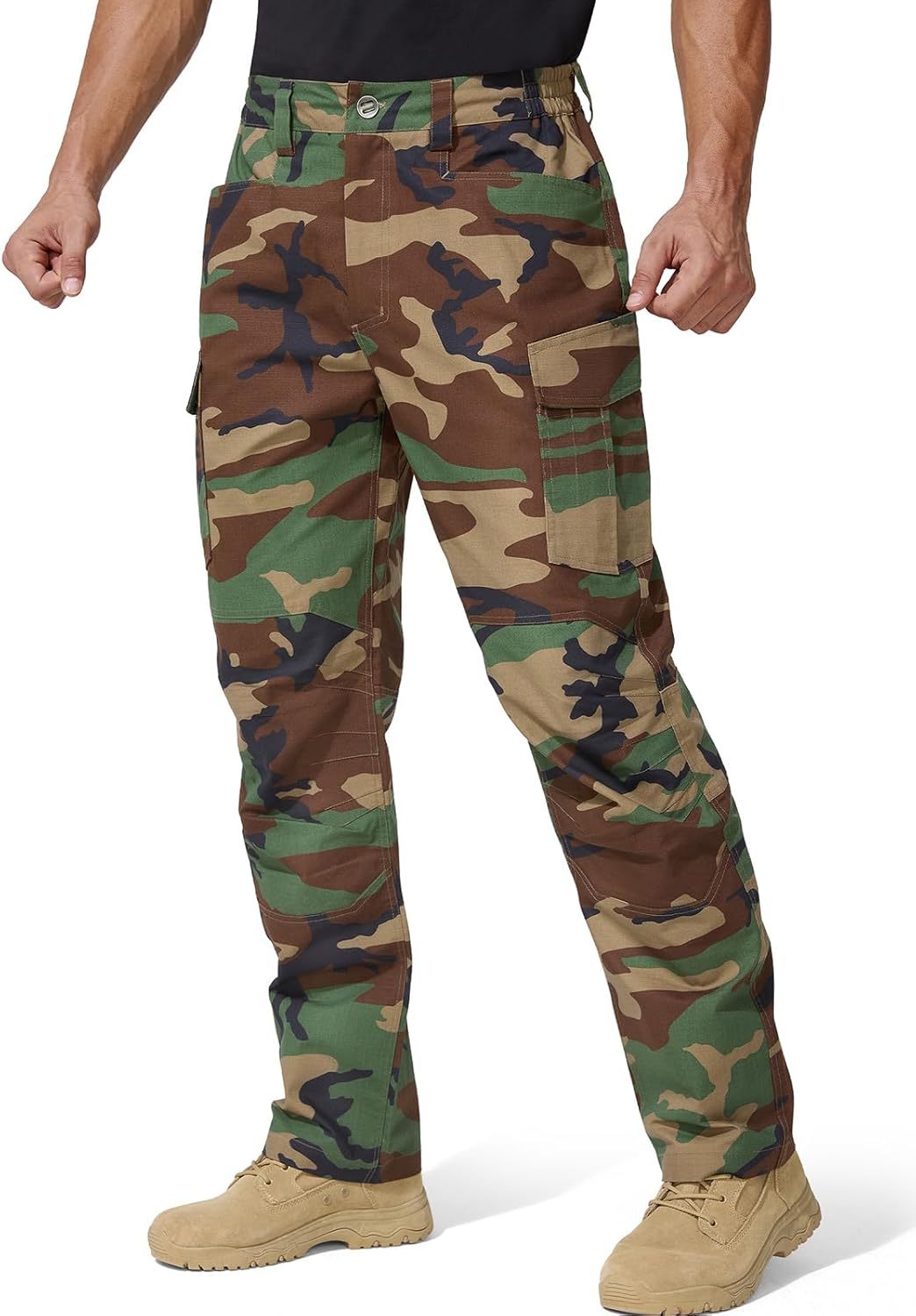 FREE SOLDIER Men's Tactical Pants Water Resistant Ripstop Cargo Work Lightweight EDC Hiking Pants with Multi Pockets