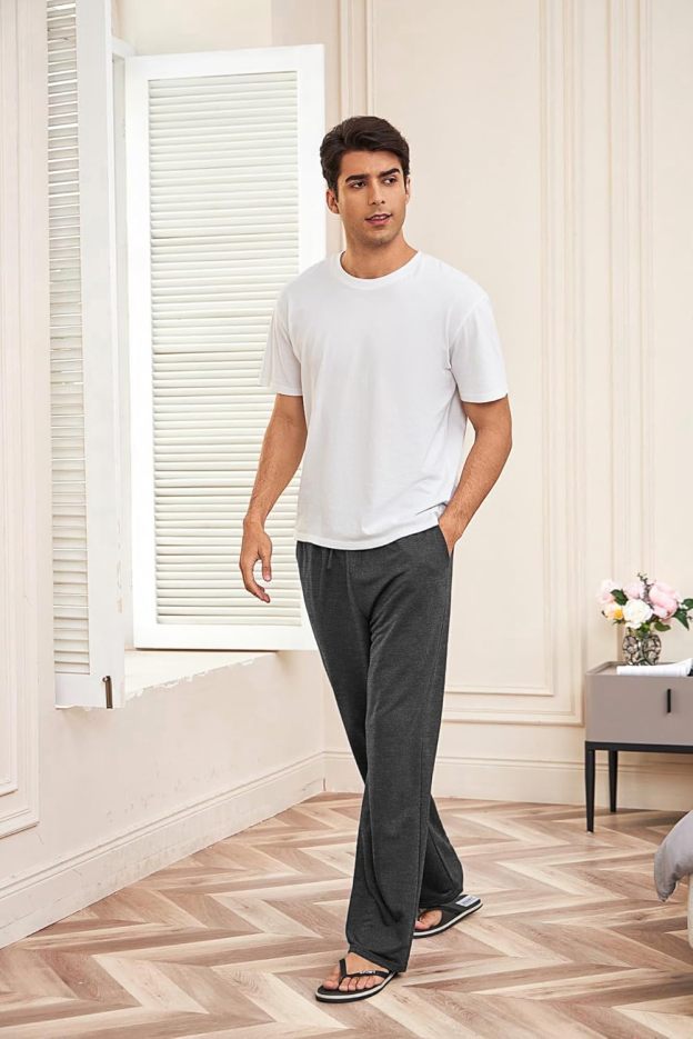 Deyeek Men's Lightweight Sweatpants Open Bottom Sweat Pants for Men Straight Leg Gym Sweatpants Lounge Pants with Pockets