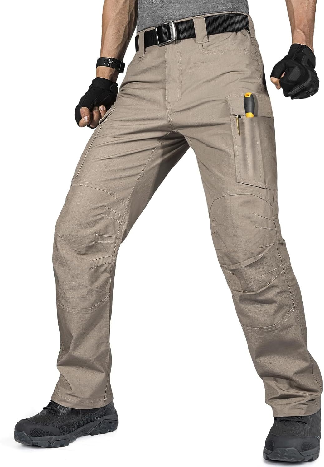 FREE SOLDIER Men's Tactical Pants Water Resistant Ripstop Cargo Work Lightweight EDC Hiking Pants with Multi Pockets