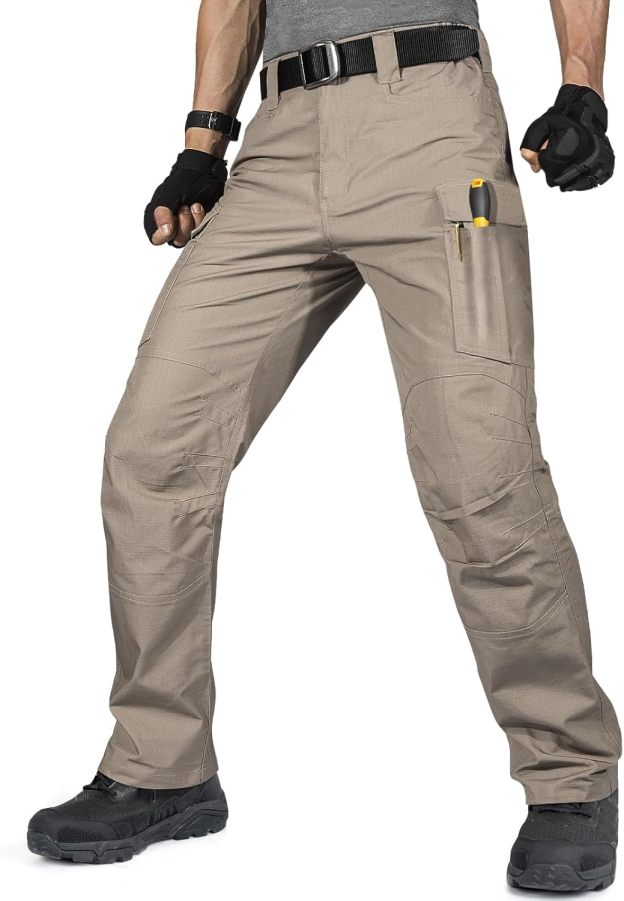 FREE SOLDIER Men's Tactical Pants Water Resistant Ripstop Cargo Work Lightweight EDC Hiking Pants with Multi Pockets