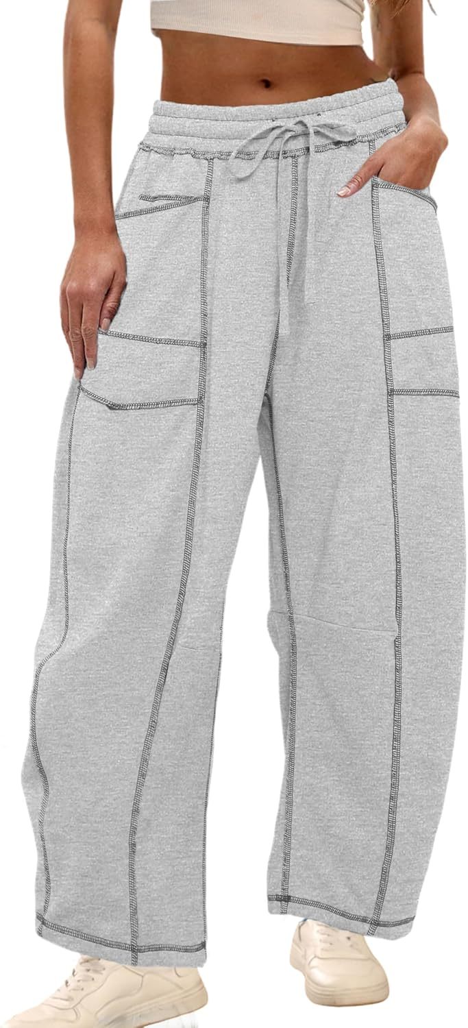 ⚡ Limited Stock – Grab Yours Now! 👇Women's Barrel Sweatpants - Baggy Wide Leg with Pockets & Drawstring
