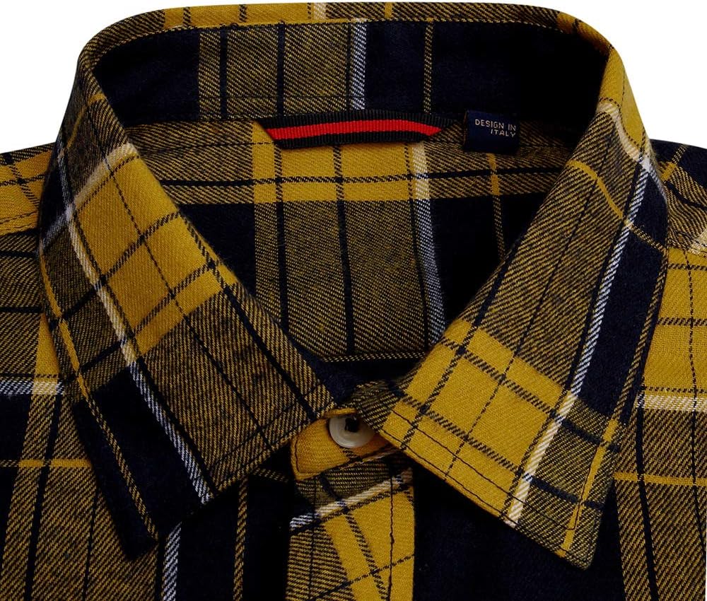 Alimens & Gentle Boy's Flannel Shirt Button Down Long Sleeve Plaid Casual Shirts