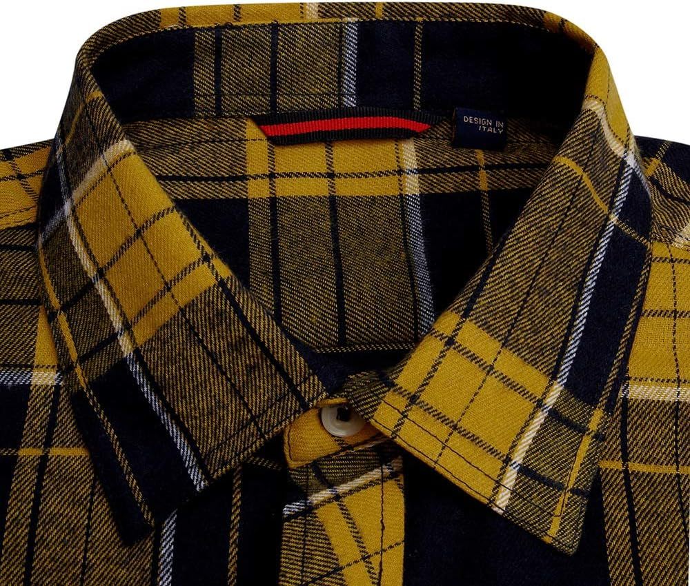 Alimens & Gentle Boy's Flannel Shirt Button Down Long Sleeve Plaid Casual Shirts
