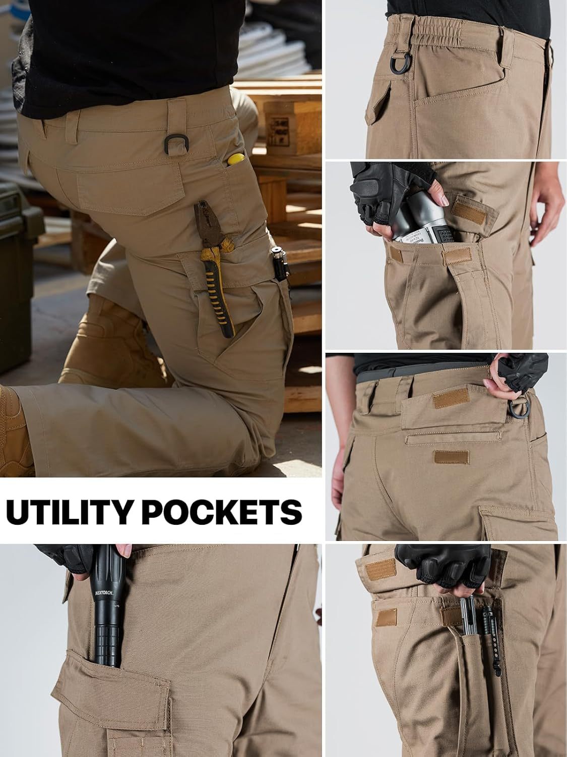 FREE SOLDIER Men's Tactical Pants Water Resistant Ripstop Cargo Work Lightweight EDC Hiking Pants with Multi Pockets