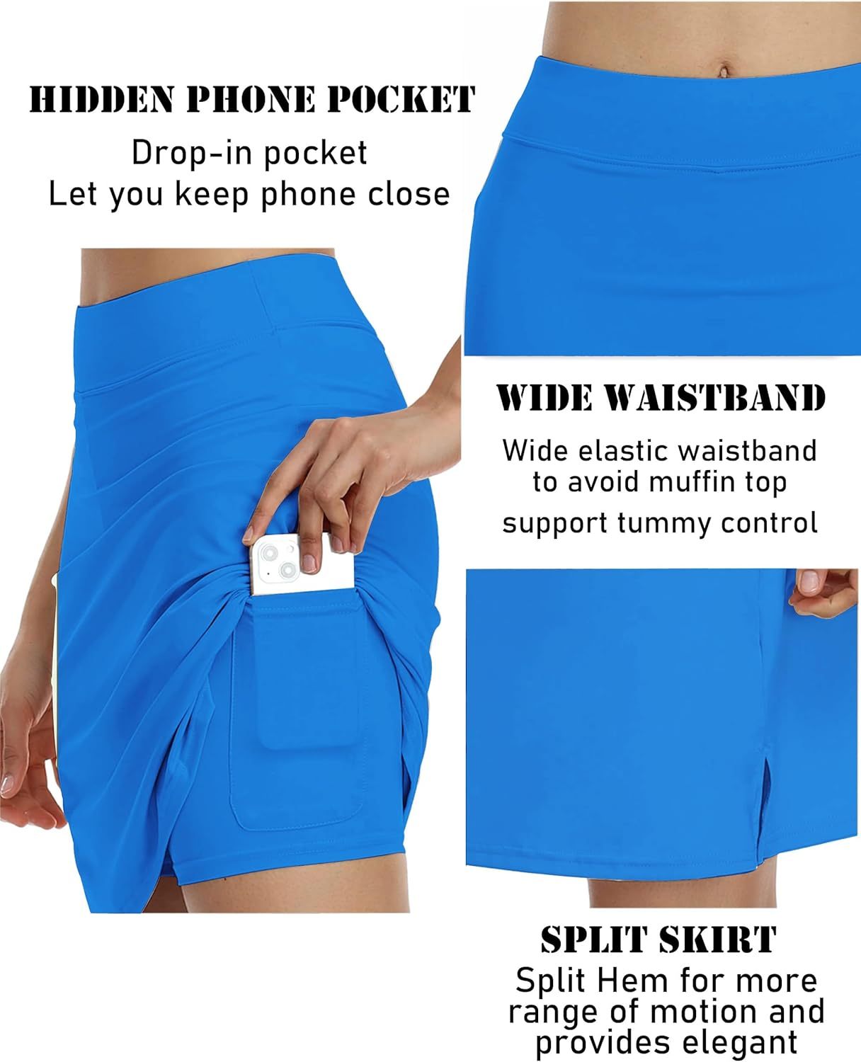 Women’s 20"-Inch Knee-Length Athletic Skirt with Pockets
