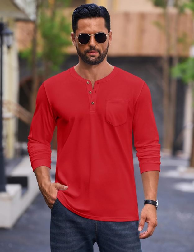 💫Clearance Sale-🔥12 PAIRS-$32.86⚡Men's Fashion Vintage Distressed Pocket Long Sleeve Henley Shirt