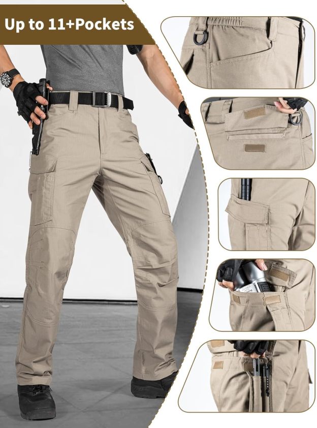FREE SOLDIER Men's Tactical Pants Water Resistant Ripstop Cargo Work Lightweight EDC Hiking Pants with Multi Pockets