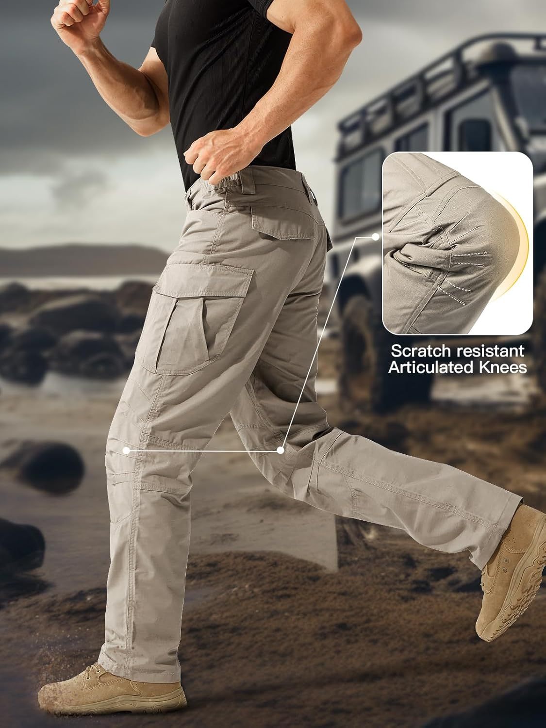 FREE SOLDIER Men's Tactical Pants Water Resistant Ripstop Cargo Work Lightweight EDC Hiking Pants with Multi Pockets