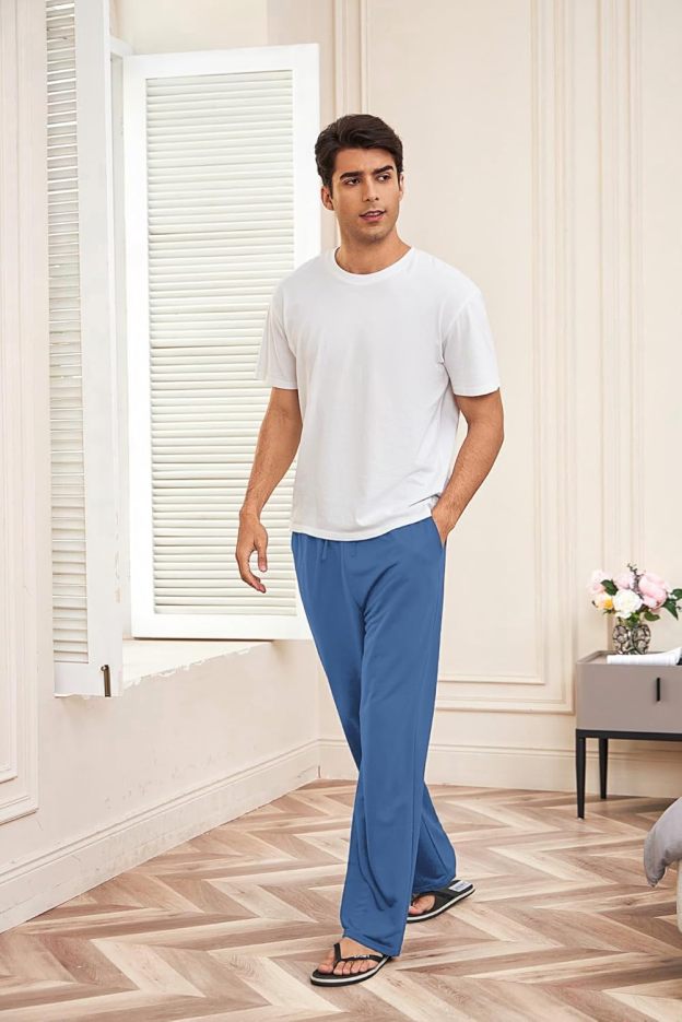 Deyeek Men's Lightweight Sweatpants Open Bottom Sweat Pants for Men Straight Leg Gym Sweatpants Lounge Pants with Pockets