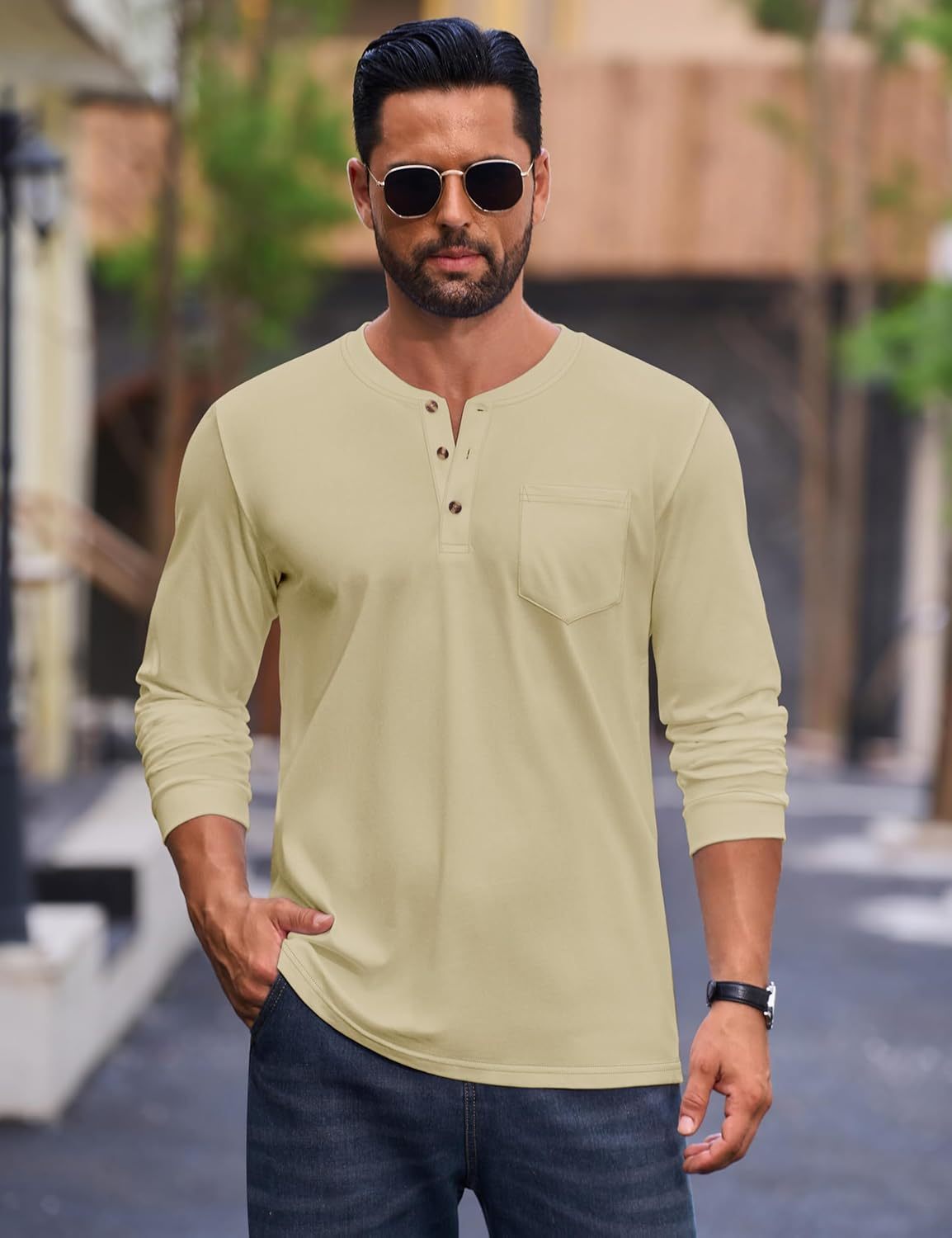 💫Clearance Sale-🔥12 PAIRS-$32.86⚡Men's Fashion Vintage Distressed Pocket Long Sleeve Henley Shirt