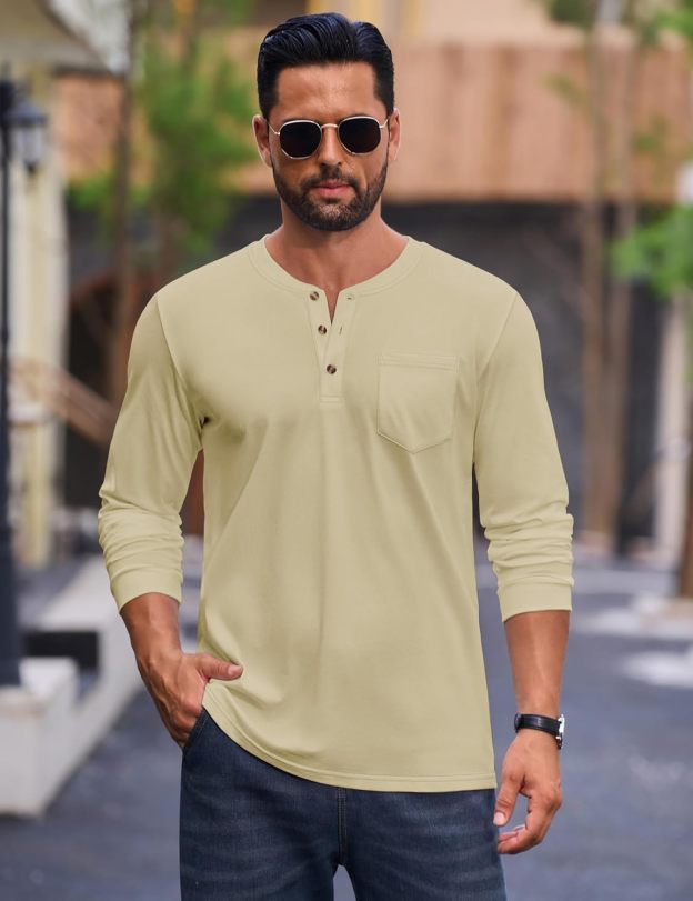 💫Clearance Sale-🔥12 PAIRS-$32.86⚡Men's Fashion Vintage Distressed Pocket Long Sleeve Henley Shirt