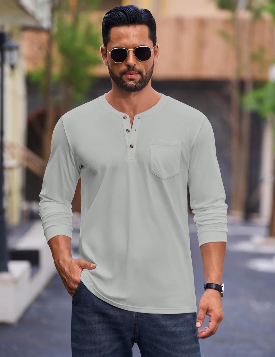💫Clearance Sale-🔥12 PAIRS-$32.86⚡Men's Fashion Vintage Distressed Pocket Long Sleeve Henley Shirt