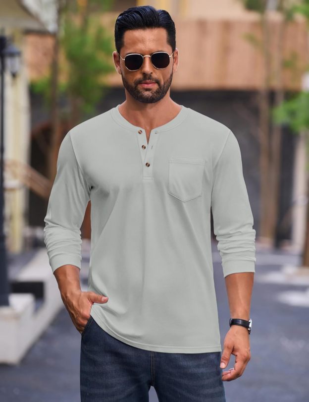 💫Clearance Sale-🔥12 PAIRS-$32.86⚡Men's Fashion Vintage Distressed Pocket Long Sleeve Henley Shirt