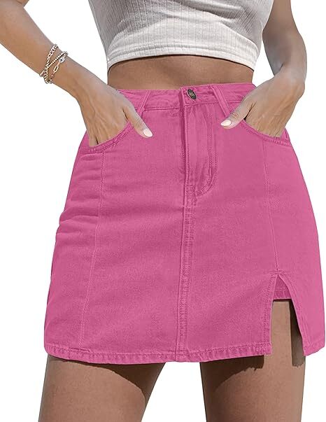 🔥Skorts Skirts for Women Denim Mini Skirt Side Slit with High Waisted Jean Shorts Stretchy