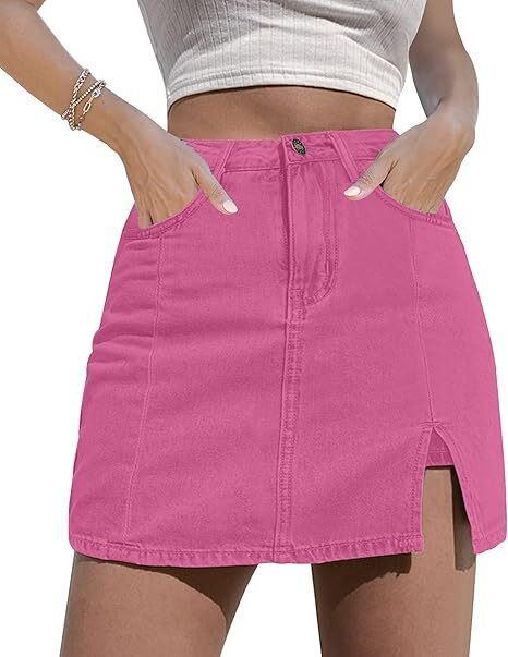 🔥Skorts Skirts for Women Denim Mini Skirt Side Slit with High Waisted Jean Shorts Stretchy