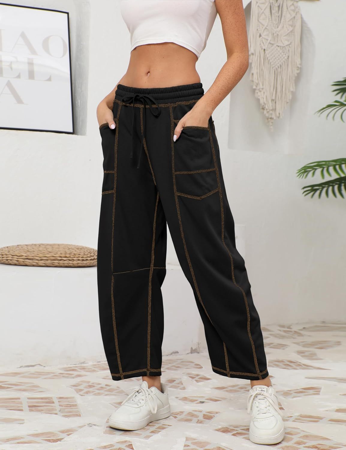 ⚡ Limited Stock – Grab Yours Now! 👇Women's Barrel Sweatpants - Baggy Wide Leg with Pockets & Drawstring