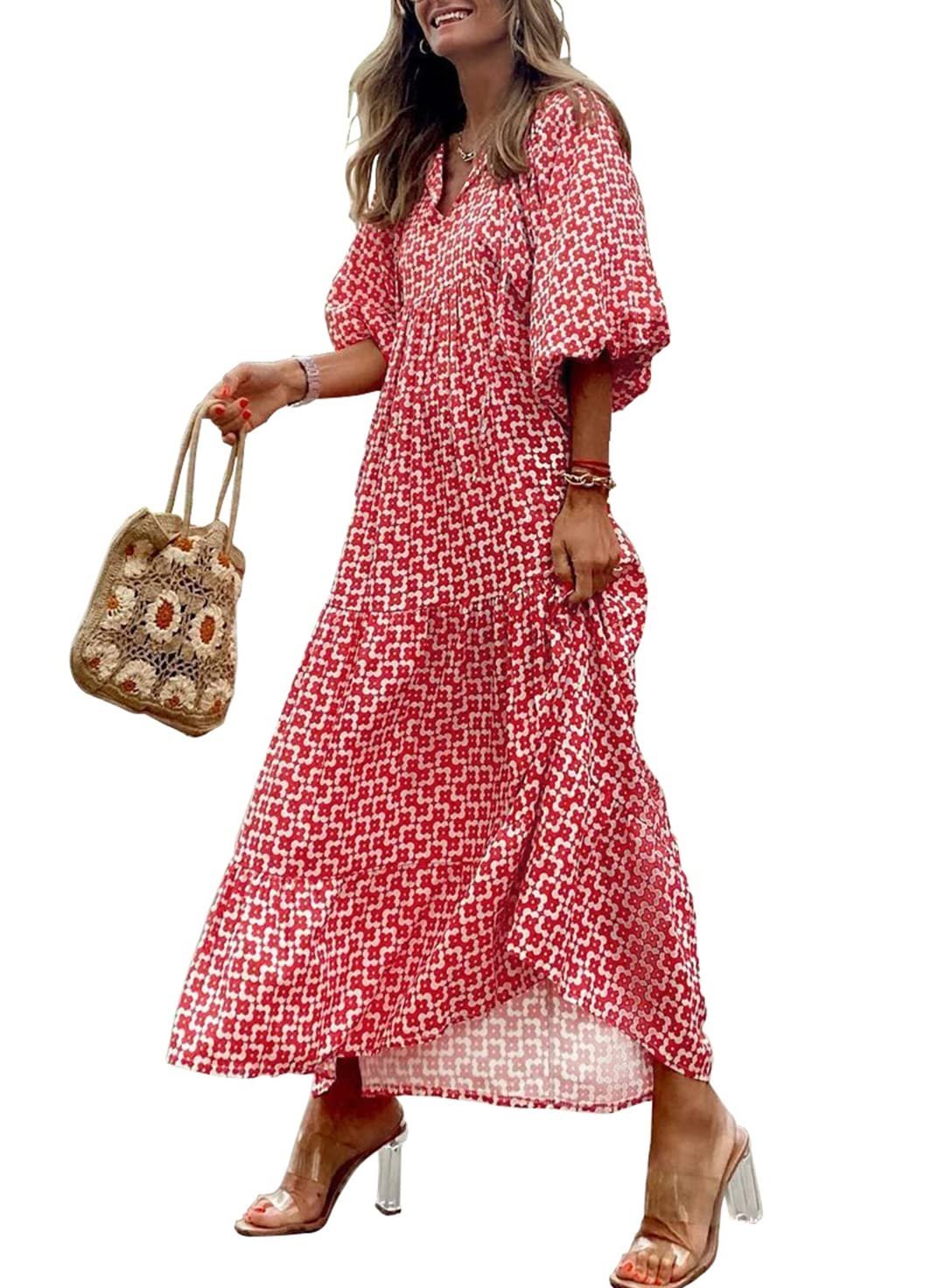 Last Day 89% OFF 🔥 ✨Women's Puff Sleeve Floral Boho Maxi Dress