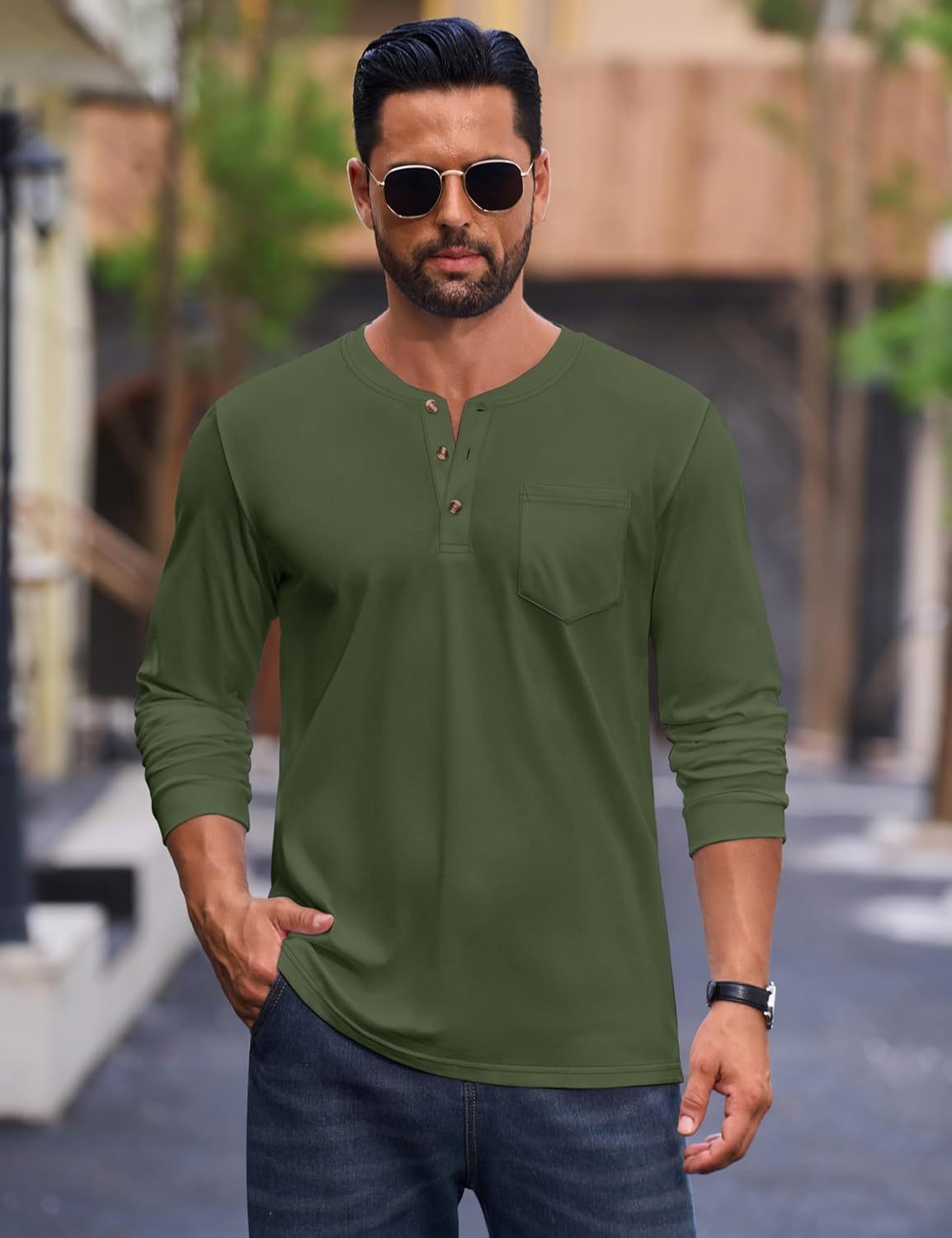 💫Clearance Sale-🔥12 PAIRS-$32.86⚡Men's Fashion Vintage Distressed Pocket Long Sleeve Henley Shirt