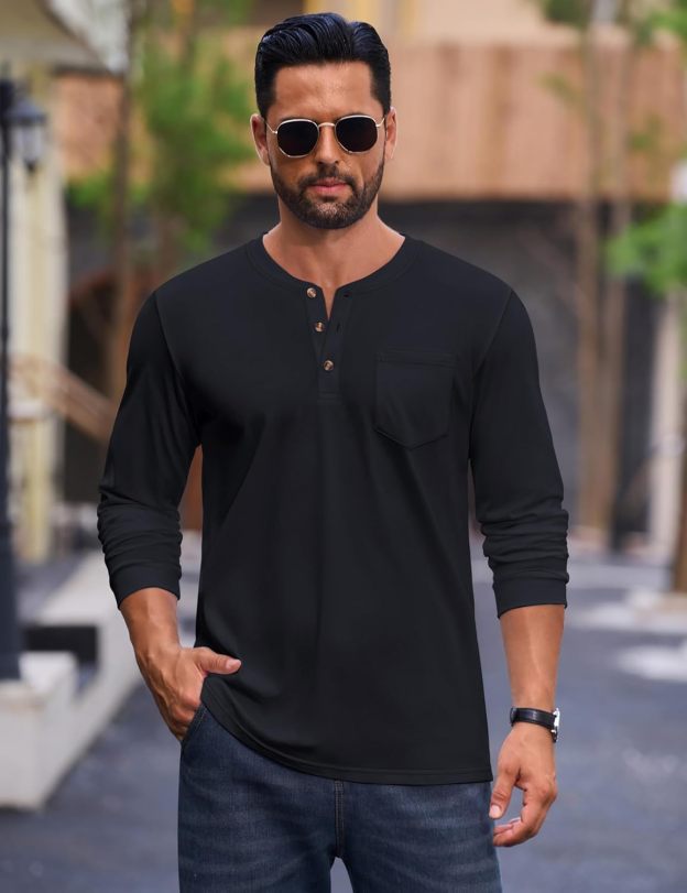 💫Clearance Sale-🔥12 PAIRS-$32.86⚡Men's Fashion Vintage Distressed Pocket Long Sleeve Henley Shirt