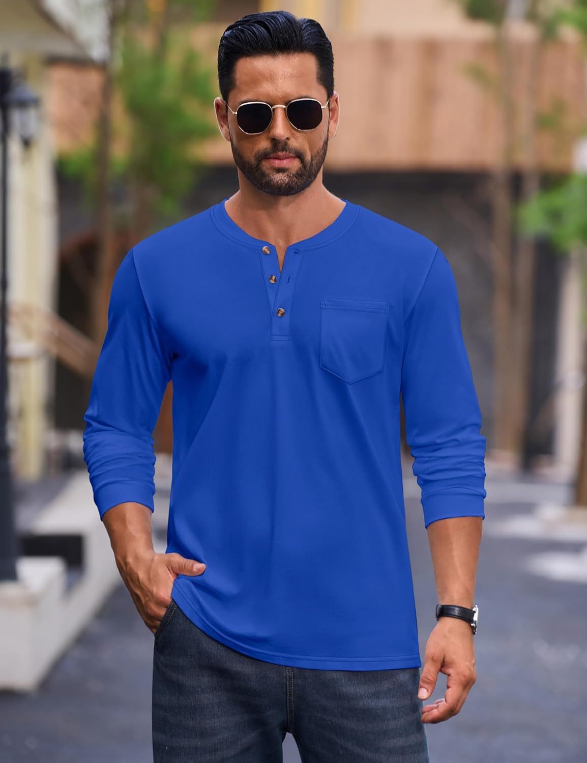 💫Clearance Sale-🔥12 PAIRS-$32.86⚡Men's Fashion Vintage Distressed Pocket Long Sleeve Henley Shirt