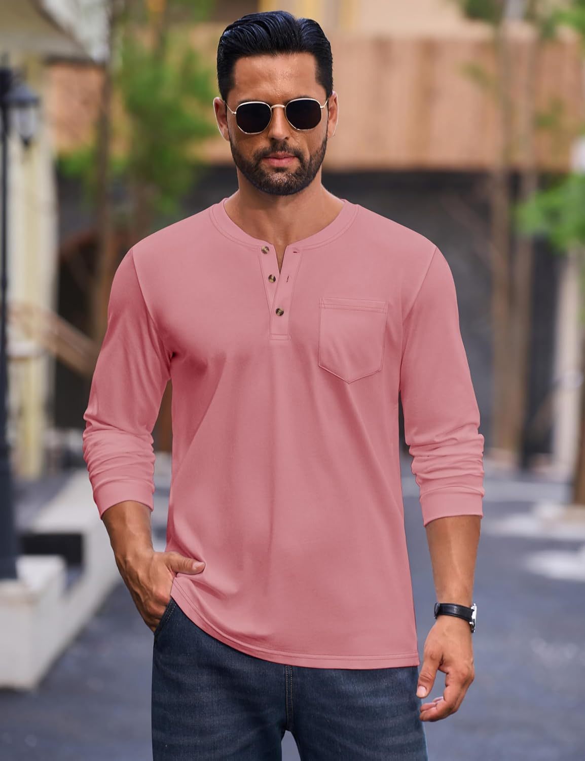 💫Clearance Sale-🔥12 PAIRS-$32.86⚡Men's Fashion Vintage Distressed Pocket Long Sleeve Henley Shirt