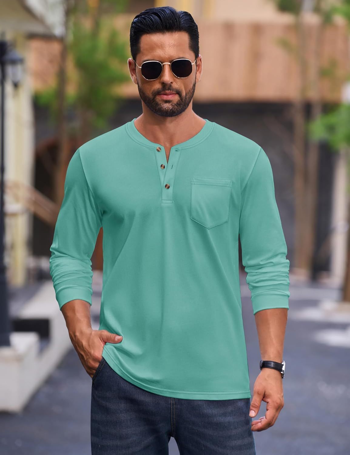 💫Clearance Sale-🔥12 PAIRS-$32.86⚡Men's Fashion Vintage Distressed Pocket Long Sleeve Henley Shirt